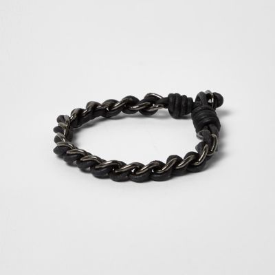 Black metallic chain cord bracelet